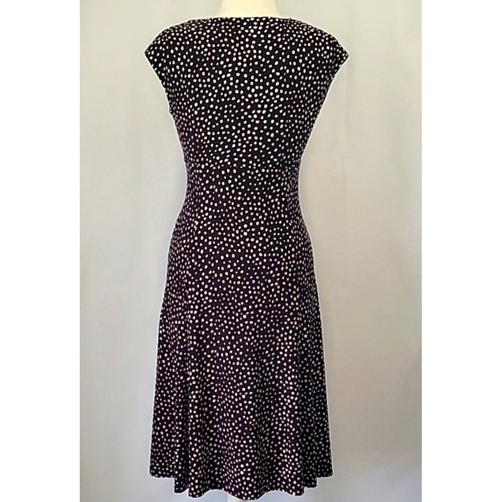 Chaps Brown Dot Print Fit & Flare Dress Size Large V-Neck Stretch - Picture 3 of 11